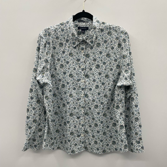 Lands end blue floral woman non-iron classic structured career button blouse 18P - Picture 1 of 7